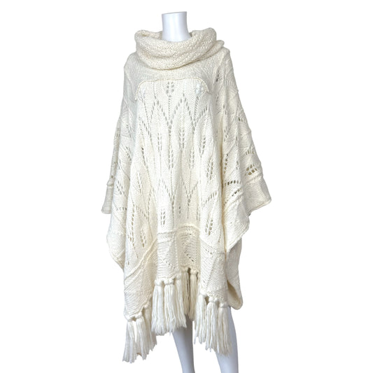 Just Cavalli Roberto Cavalli Ivory Fringe Knit Poncho