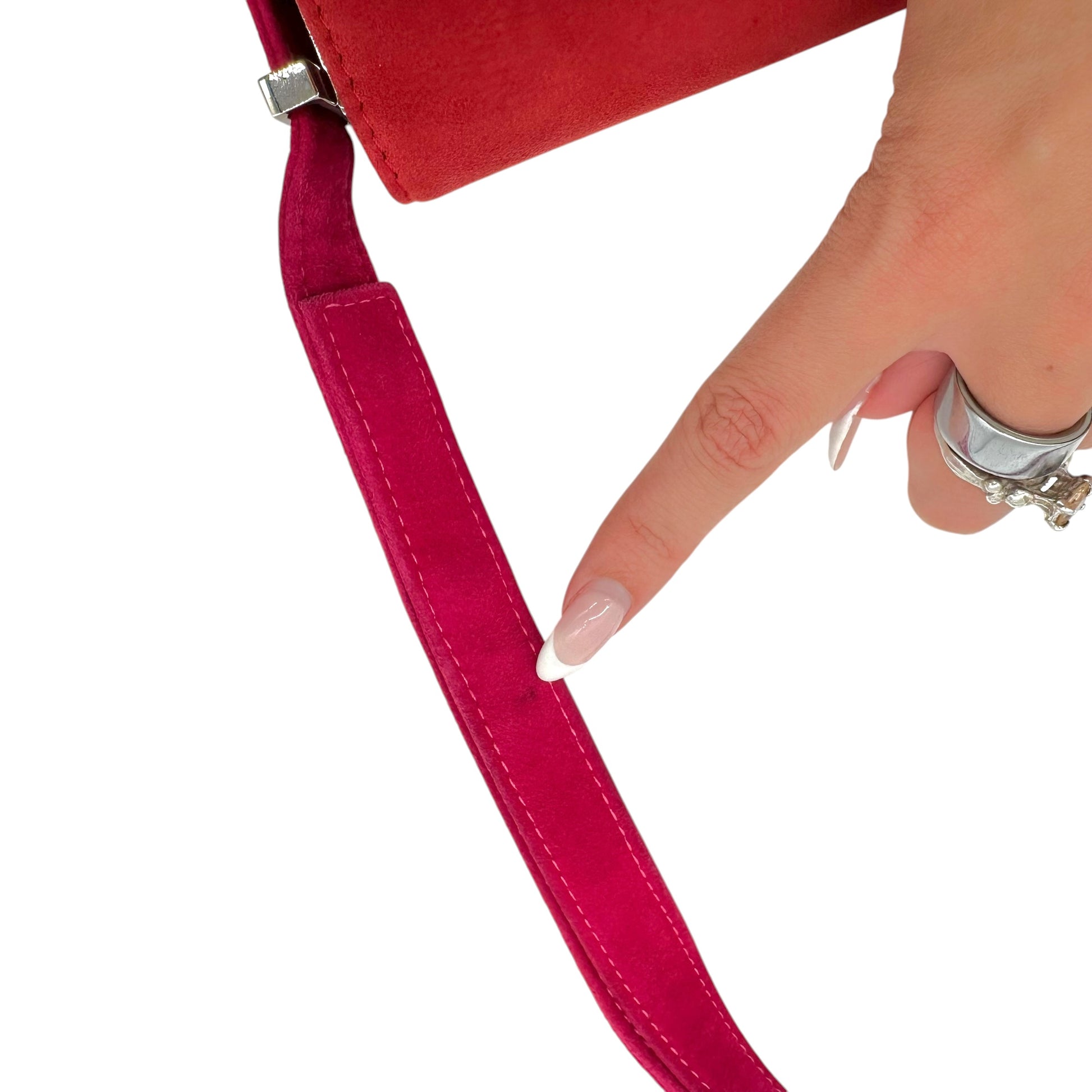Fendi Convertible Shoulder Bag Pink Red Suede Logo Emblem