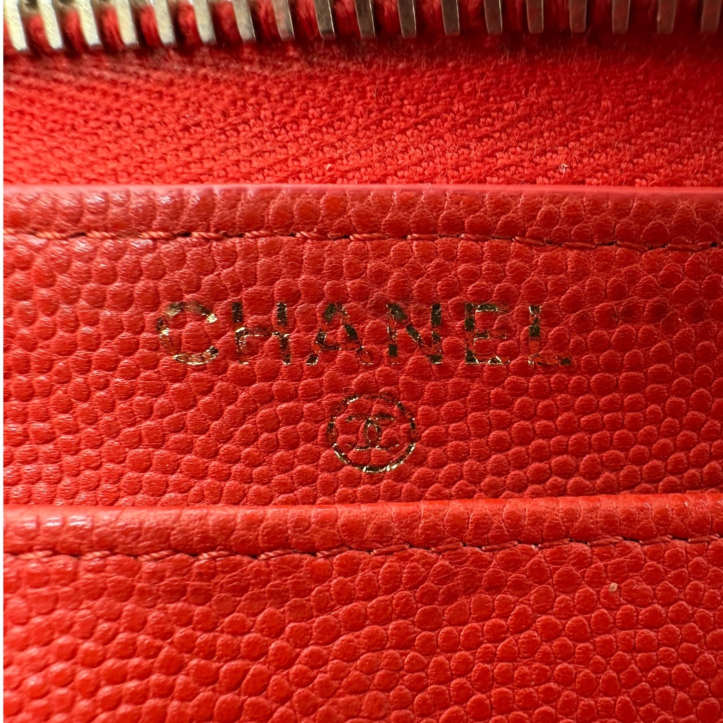 Chanel Coral Red Quilted Caviar Zip Long Wallet