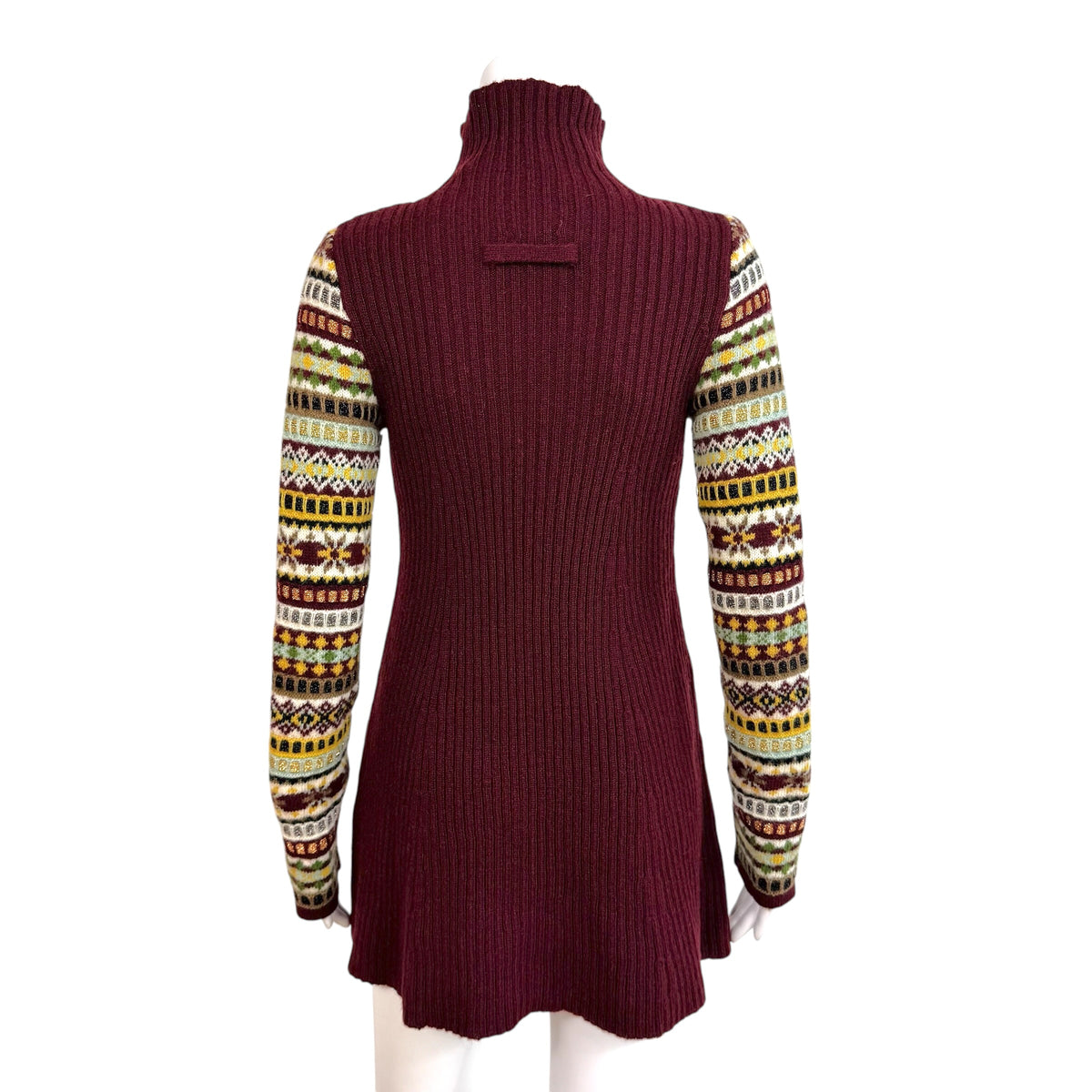 Jean Paul Gaultier Burgundy Wool Knit Nordic Sleeve Turtleneck Mini Dress
