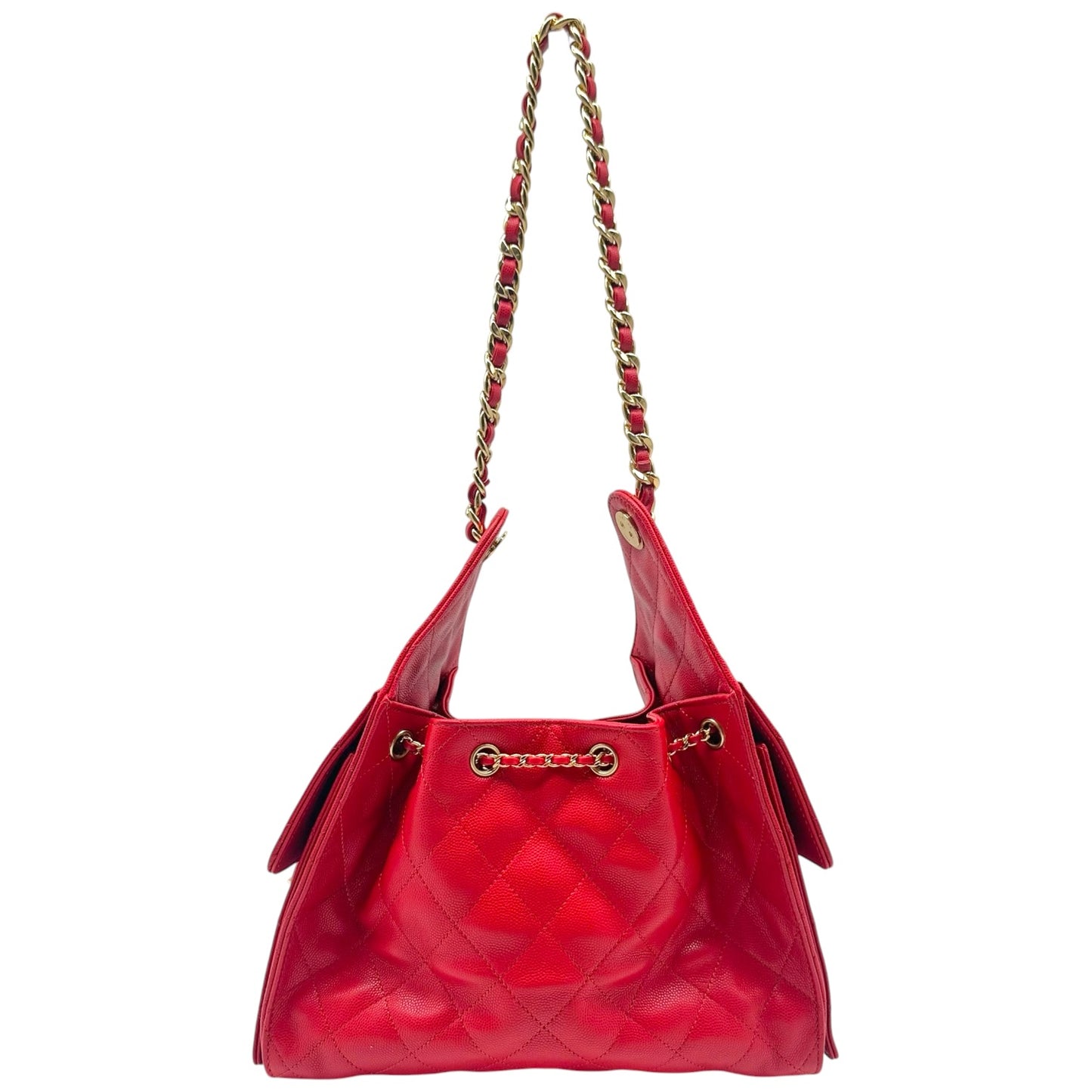 Chanel Red Caviar Leather Hobo Shoulder Bag