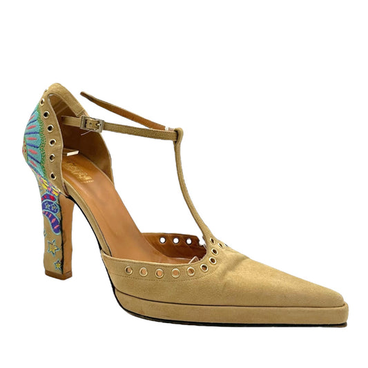 Versace Suede Embroidered Heel Pumps