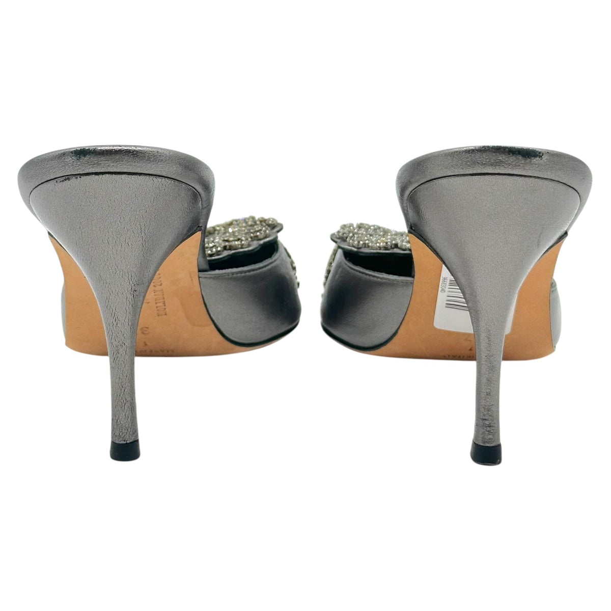 Manolo Blahnik Silver Leather & Crystal Embellished Mule Heels