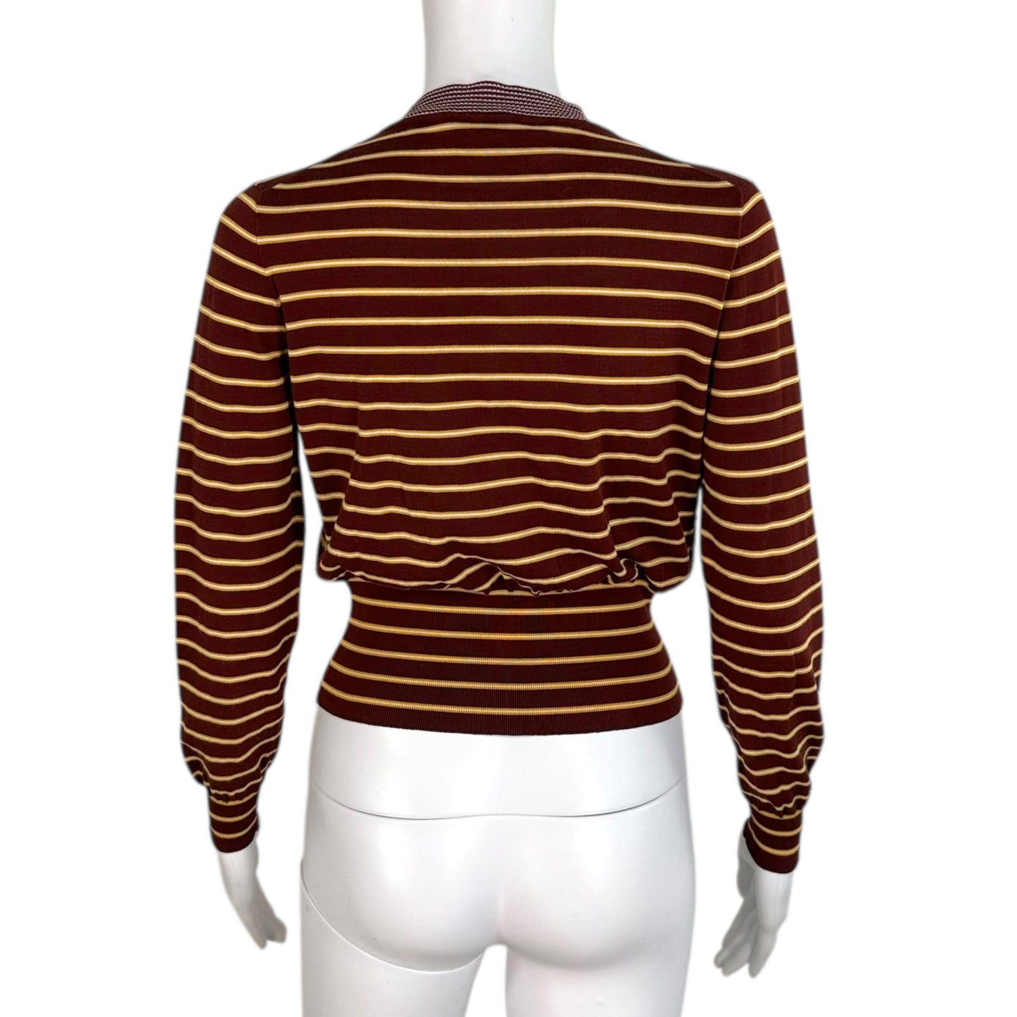 Prada 2013 Burgundy & Yellow Striped Crop Cardigan