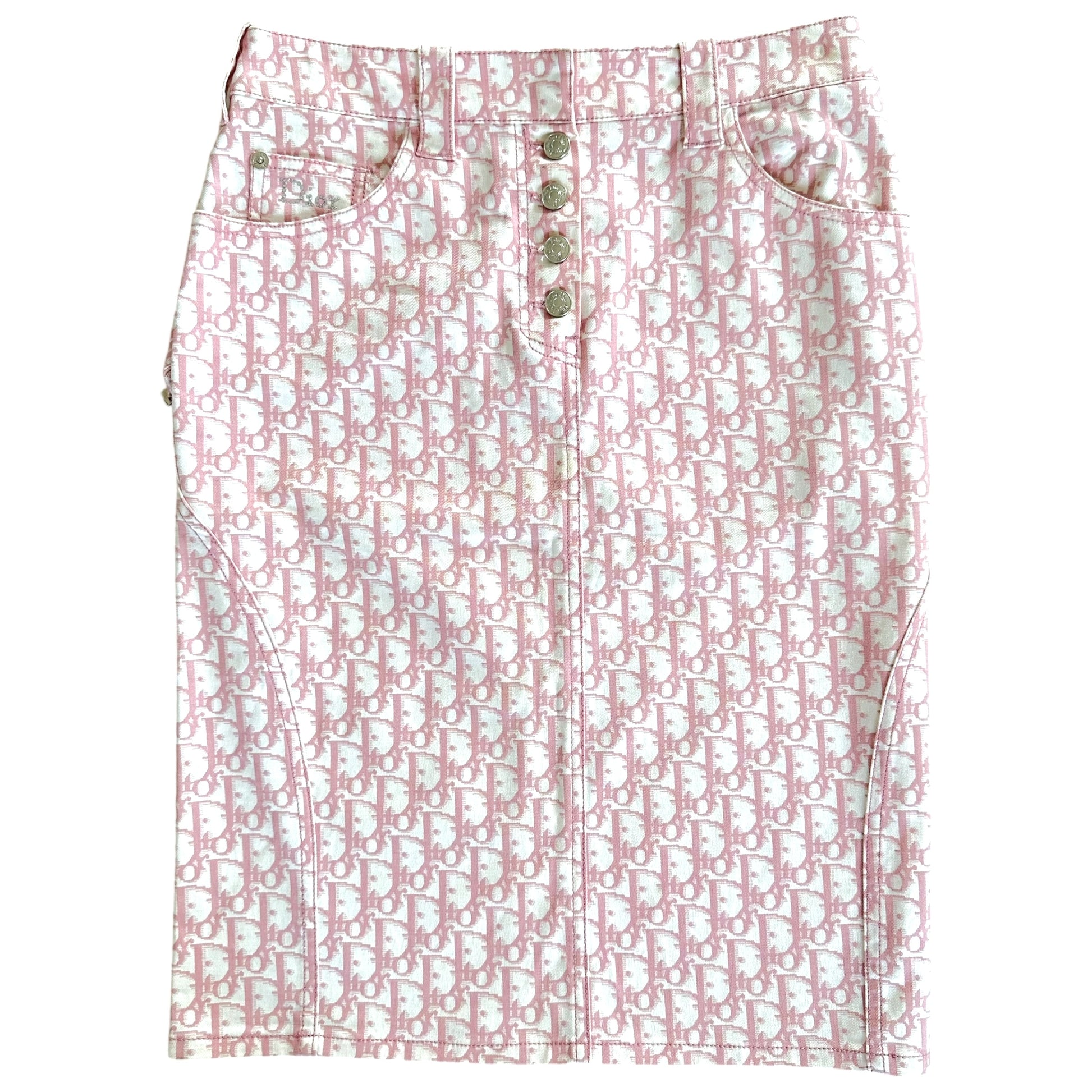 Christian Dior S/S 2004 Pink Trotter Monogram Midi Skirt - Outfit Repeater