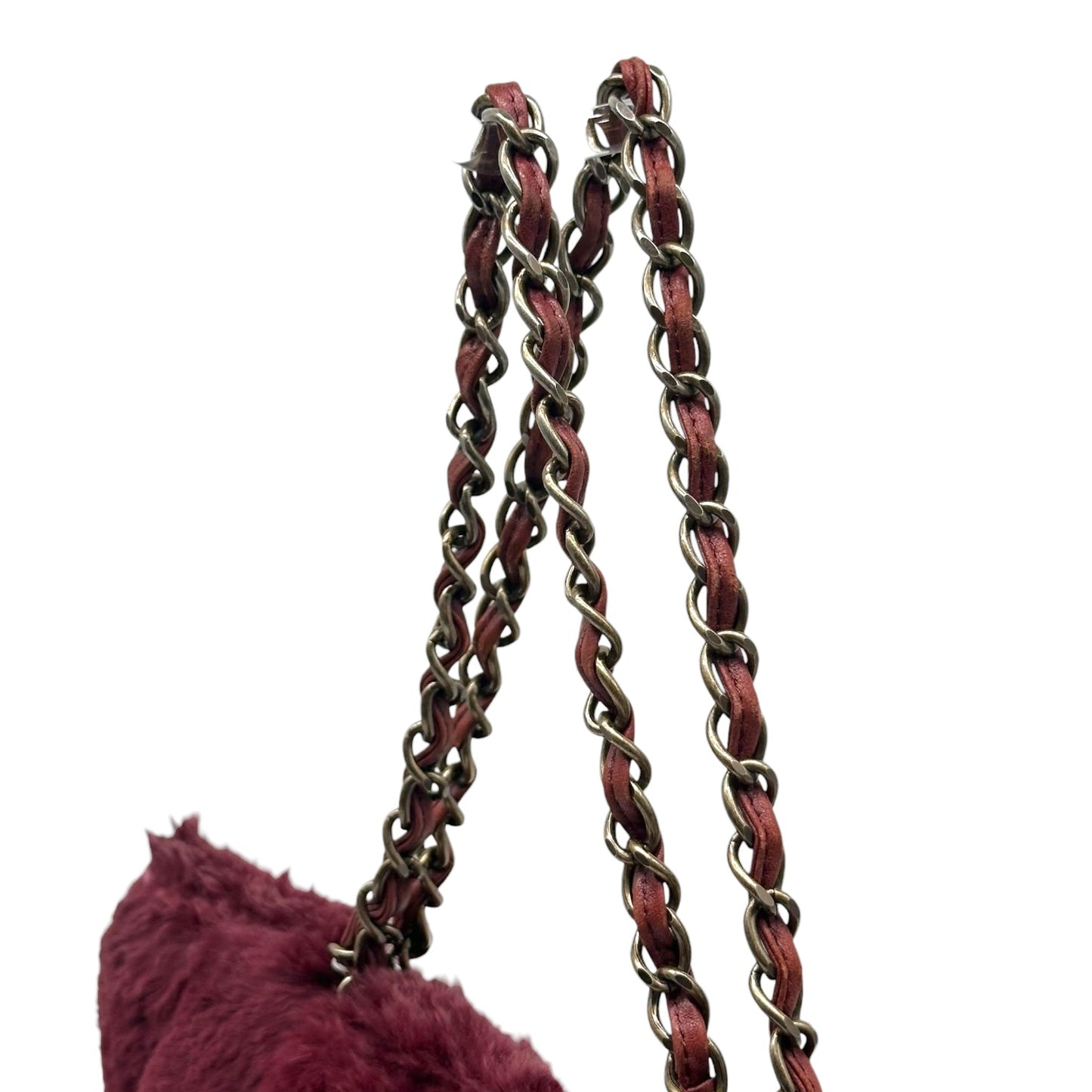 Chanel Burgundy Rabbit Fur Chain Strap Medium Shoulder Tote Bag 2000-03