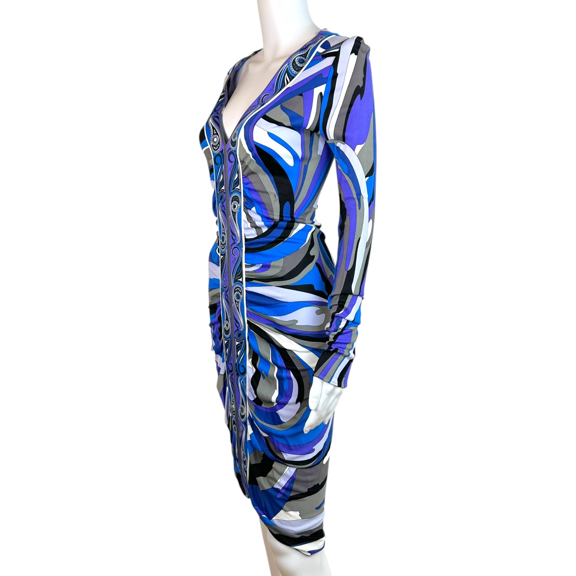 Emilio Pucci Longsleeve Midi Dress Blue Gray Print