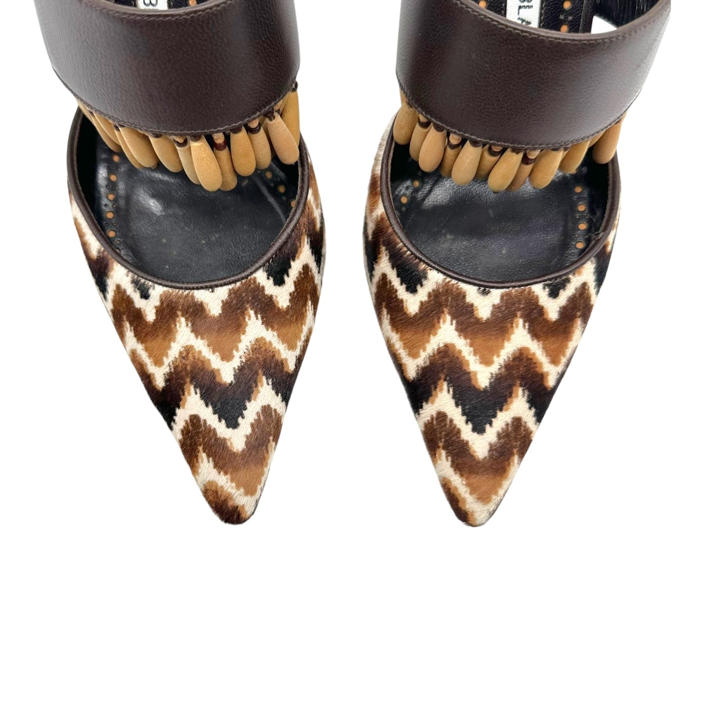 Manolo Blahnik Brown Wood Charm Mule Heels