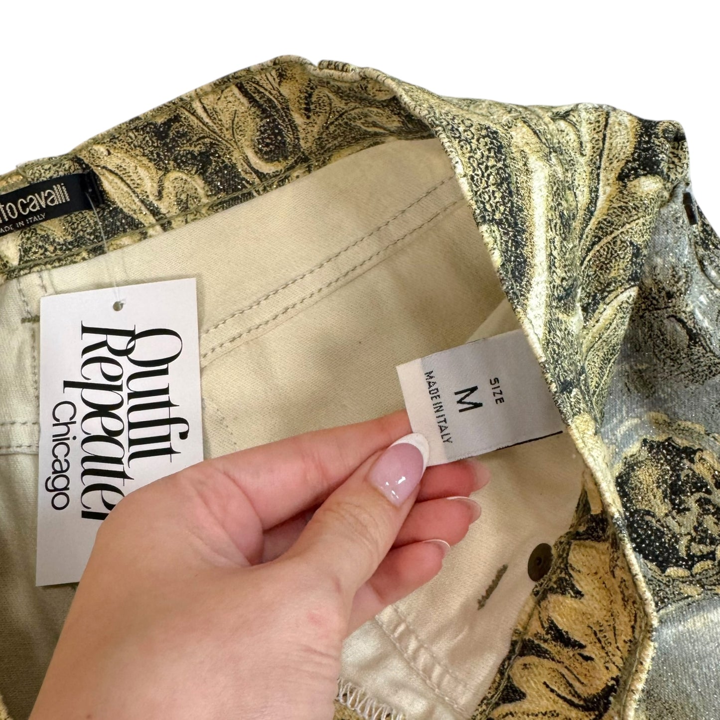 Roberto Cavalli Gold Damask Print Jeans Medium