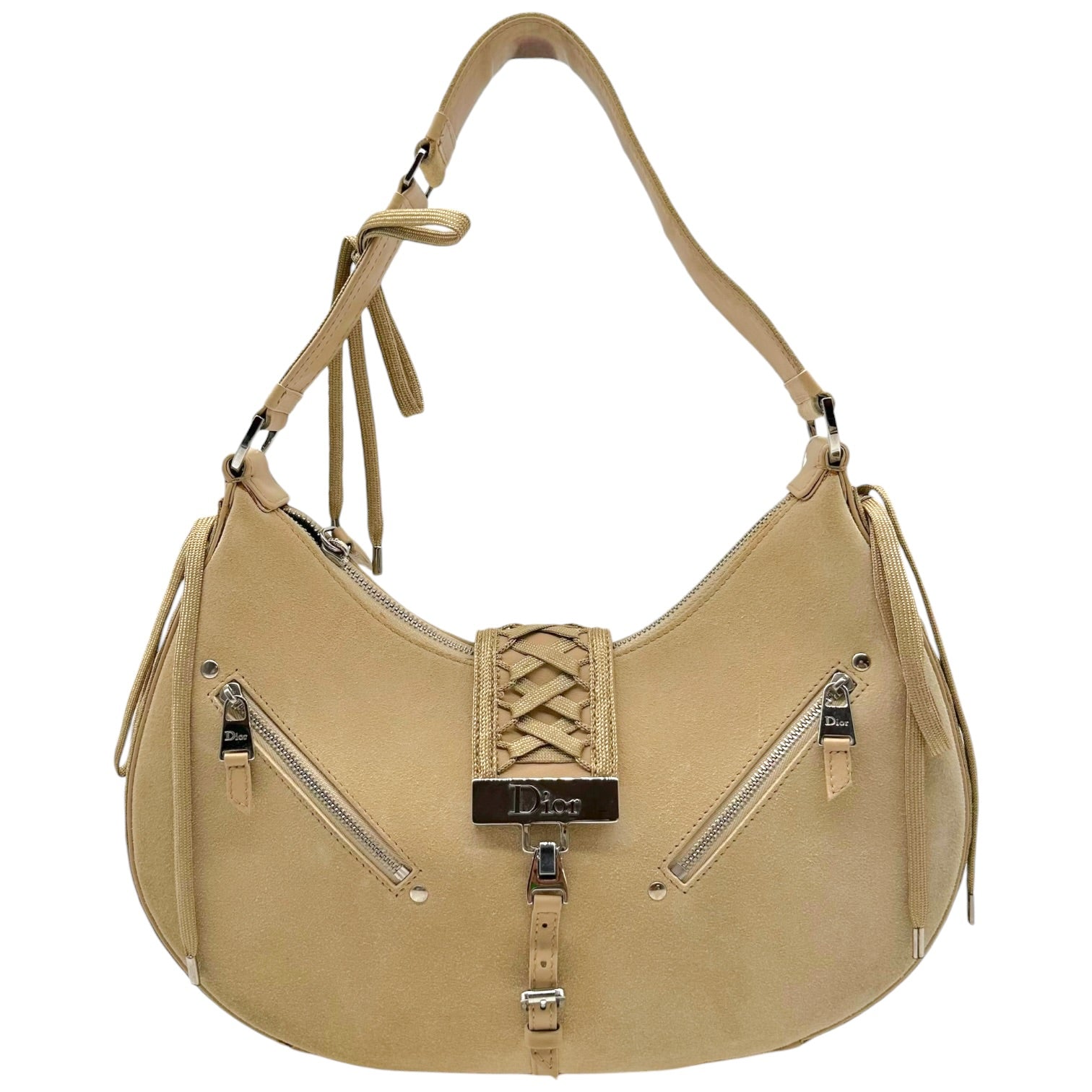 Christian Dior Tan Suede Lace Up Shoulder Bag