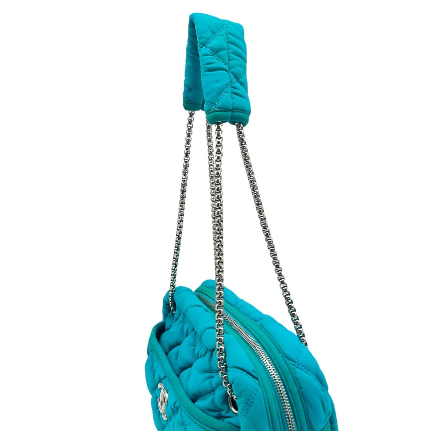 Chanel Shoulder Bag Turquoise Matelasse Bubble Quilt