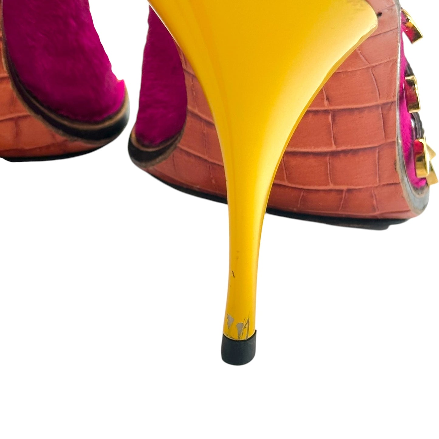 Louis Vuitton Multicolor Croc & Ponyhair Multi-Strap Sandal Heels