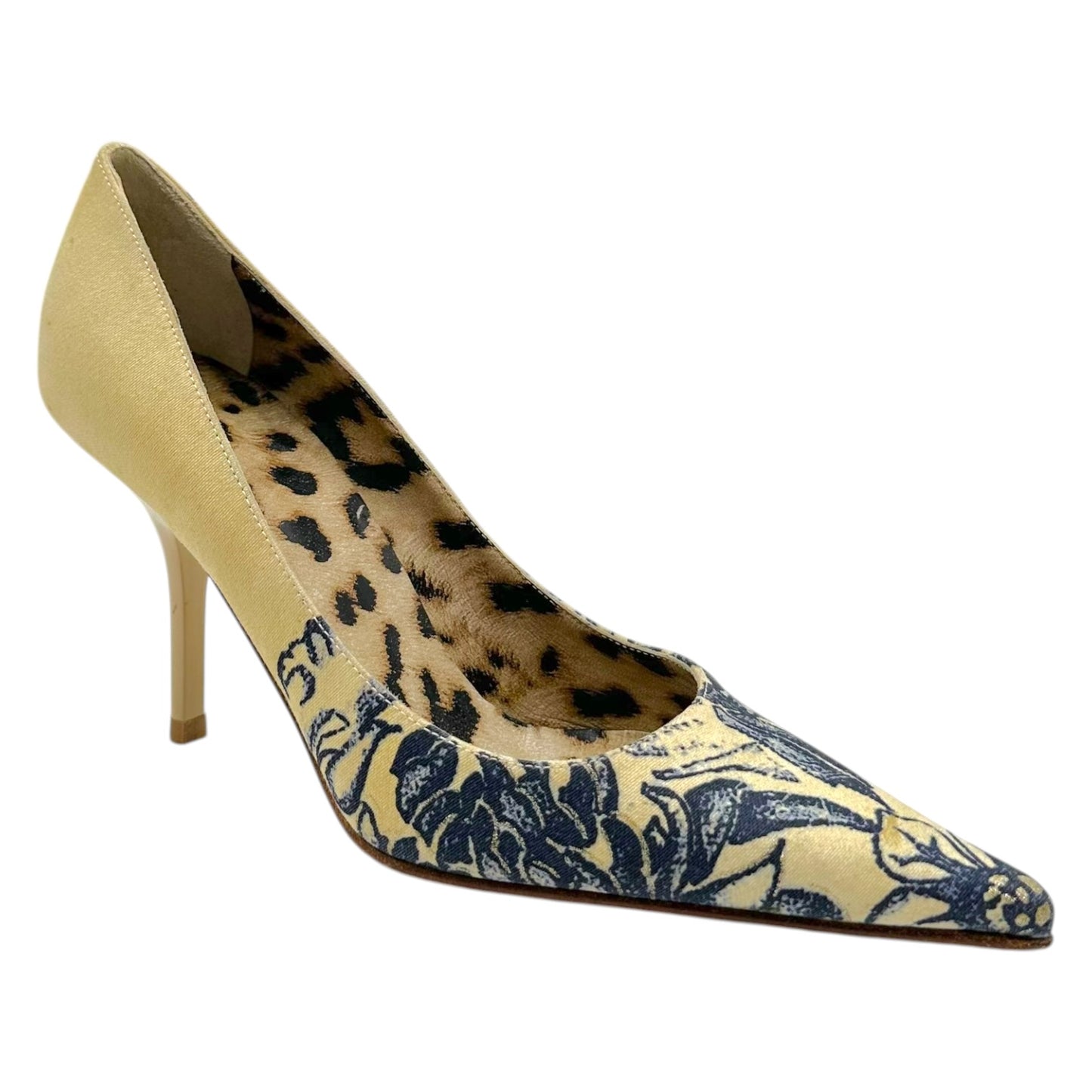 Roberto Cavalli Pointed Toe Heels Ivory Navy Floral Print