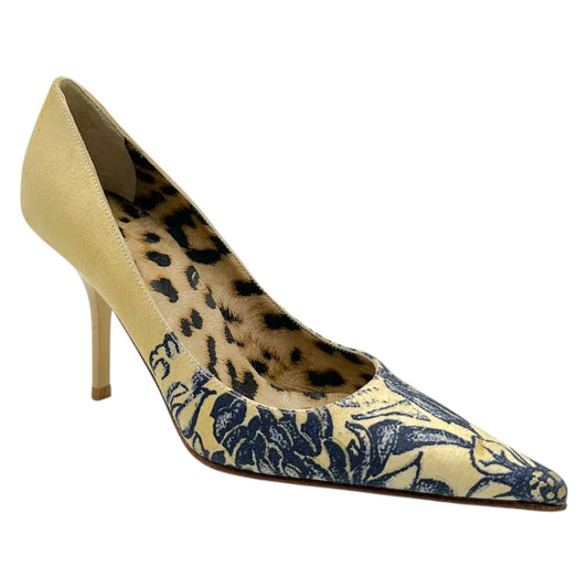 Roberto Cavalli S/S 2003 Ivory & Navy Floral 'Tattoo' Print Pointed Toe Heels