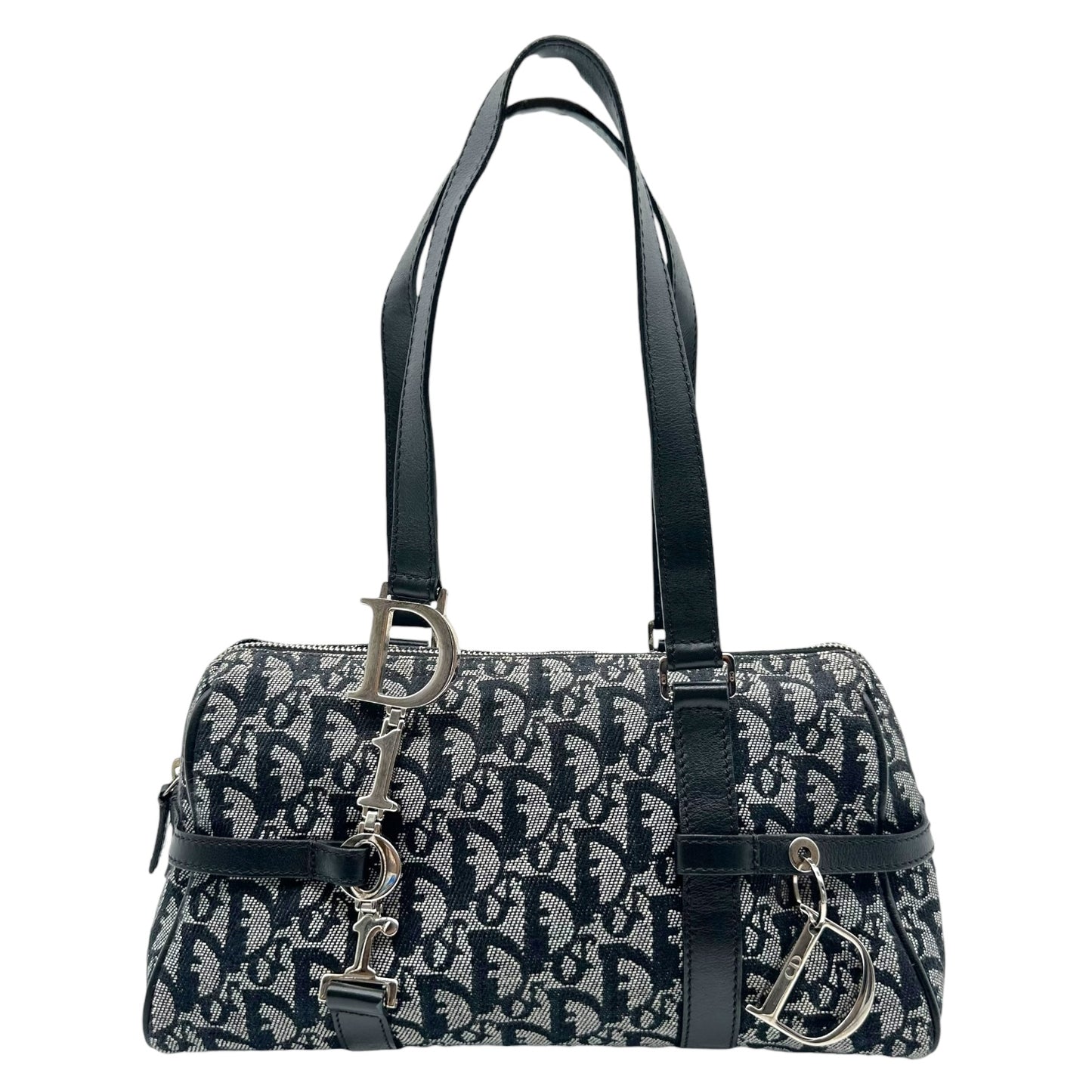 Christian Dior Black Trotter Monogram Logo Hardware Shoulder Bag