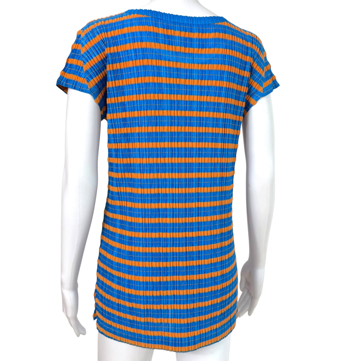Issey Miyake Pleats Please Blue & Orange Pleated Knit T-Shirt Sz 3