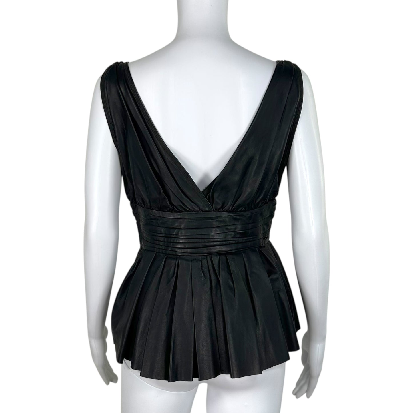 Prada 2006 Black Leather Peplum Sleeveless Top