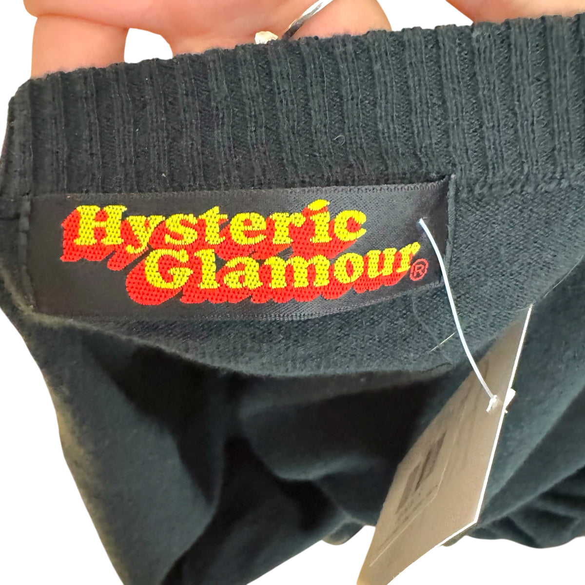 Hysteric Glamour Off-Shoulder Zip-Up Knit Top Black Green