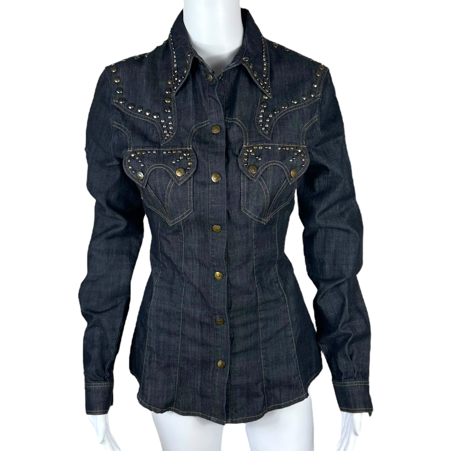 Just Cavalli Roberto Cavalli Strudded Denim Button Up Top