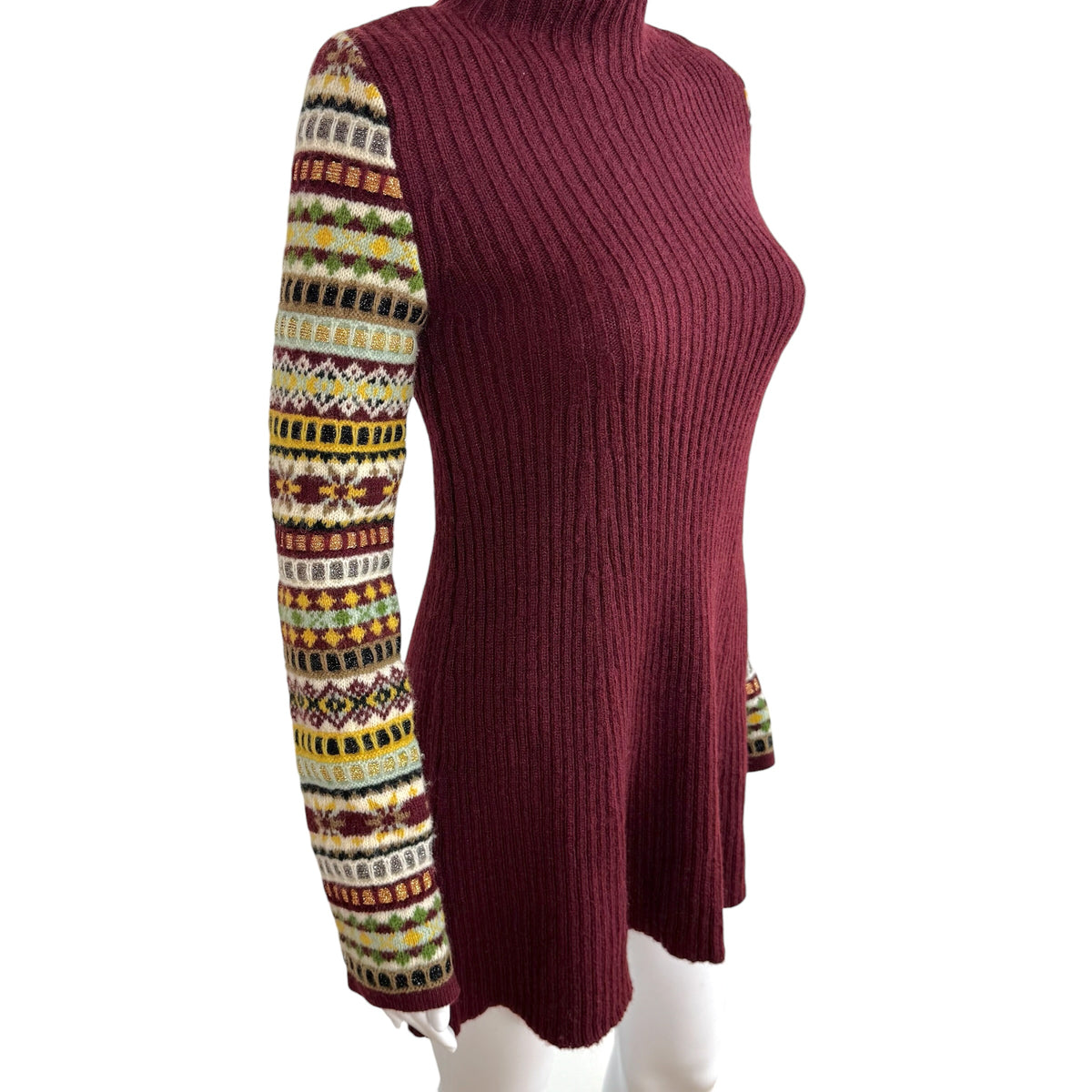 Jean Paul Gaultier Burgundy Wool Knit Nordic Sleeve Turtleneck Mini Dress