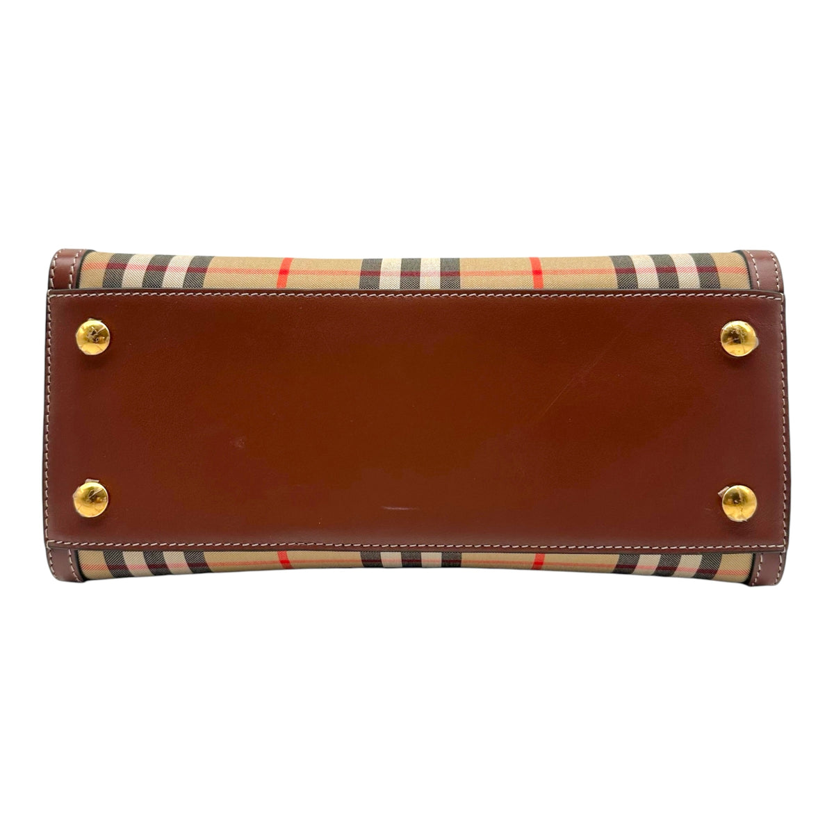 Burberry Top Handle Bag Nova Check Plaid Brown Leather
