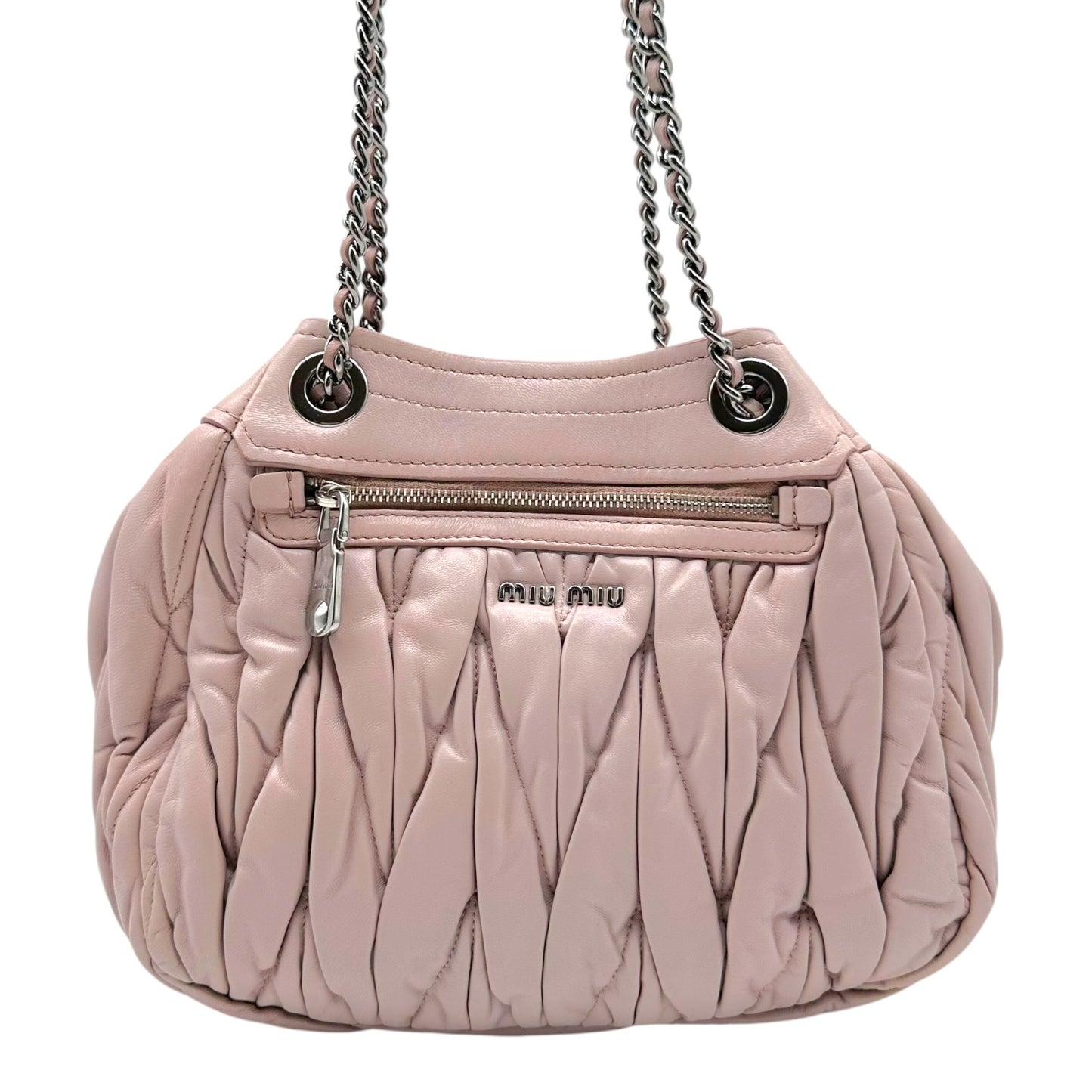 Miu Miu Quilted Leather Shoulder Bag Pink Silver