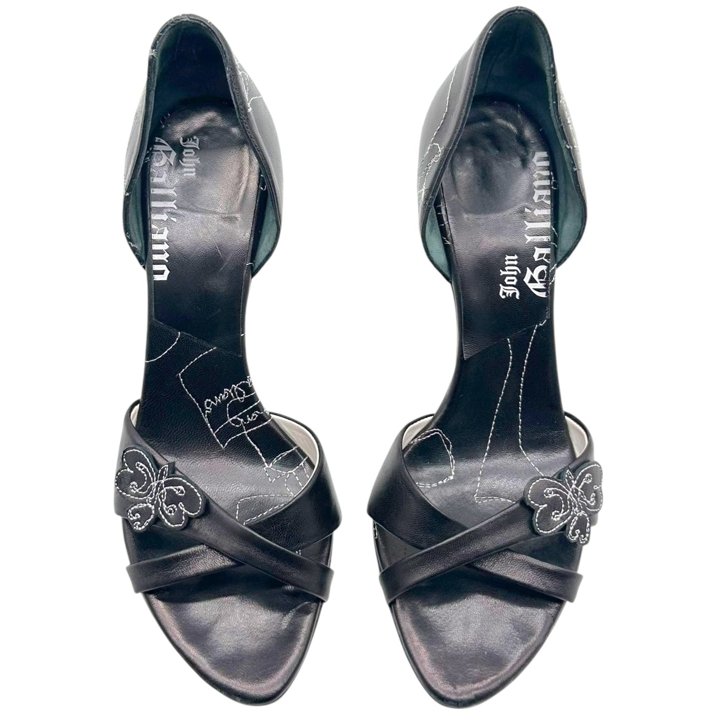John Galliano Black Leather D'Orsay Heels with Contrast Stitch