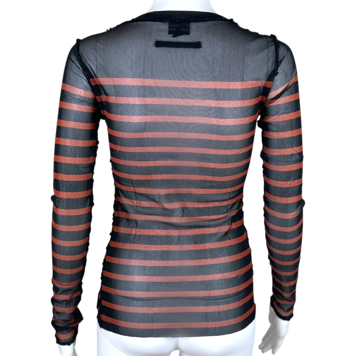 Jean Paul Gaultier Striped Ruffle & Mesh Longsleeve Top