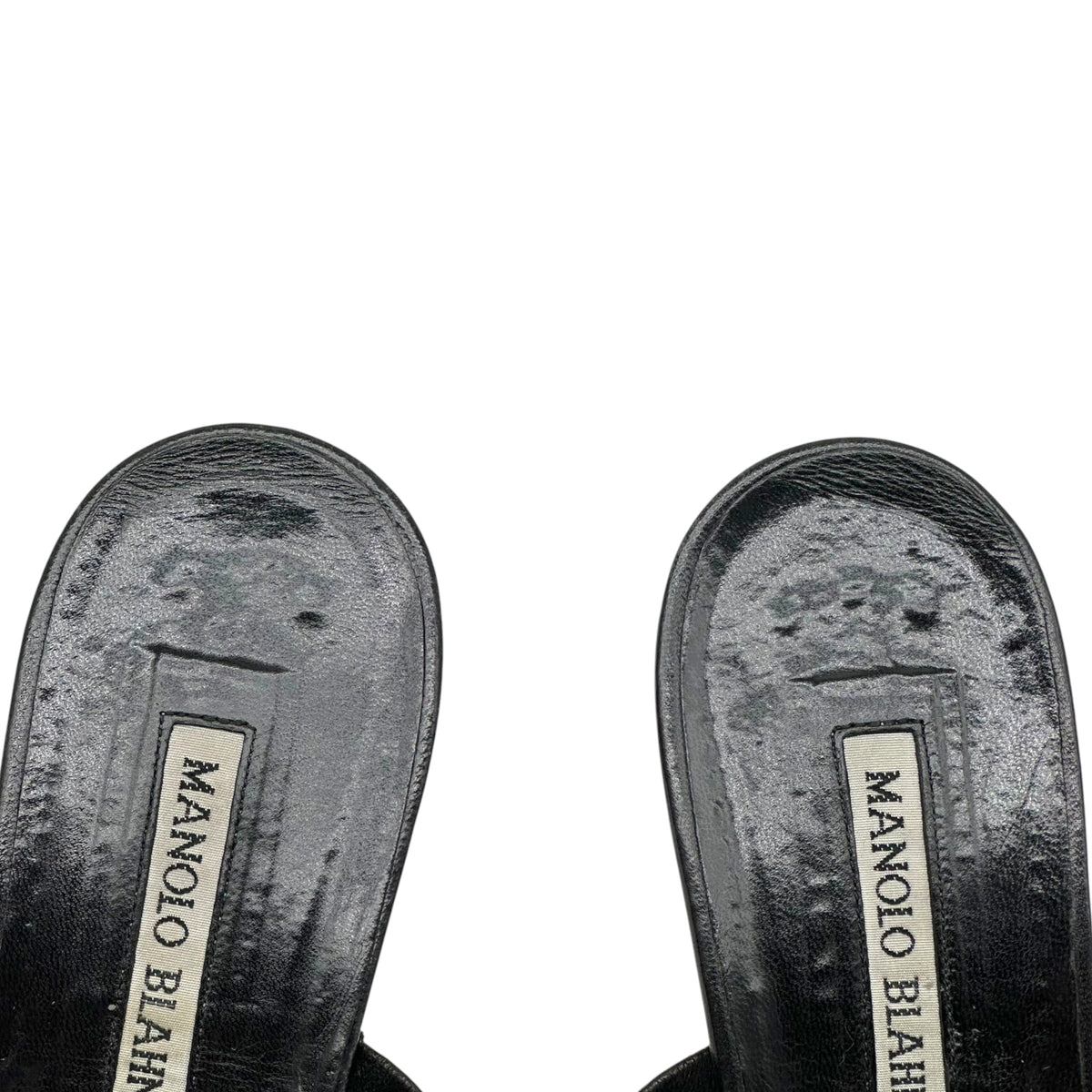 Manolo Blahnik Black Beaded Strap Kitten Heel Sandals