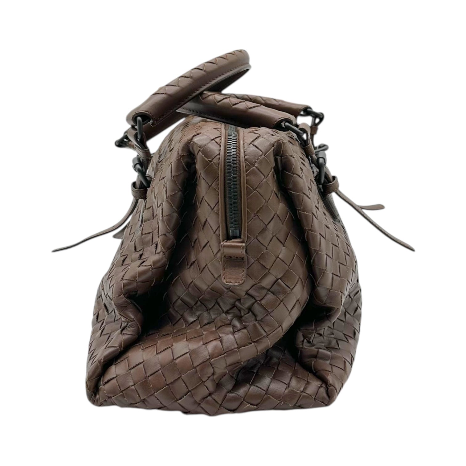 Bottega Veneta Brown Intrecciato Woven Leather Boston Bag - Outfit Repeater