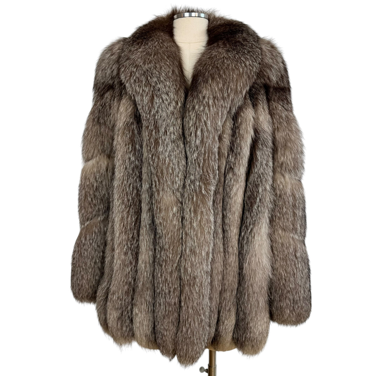 Malvoisic Silver Fox Fur Coat Gray Open Front 1990s