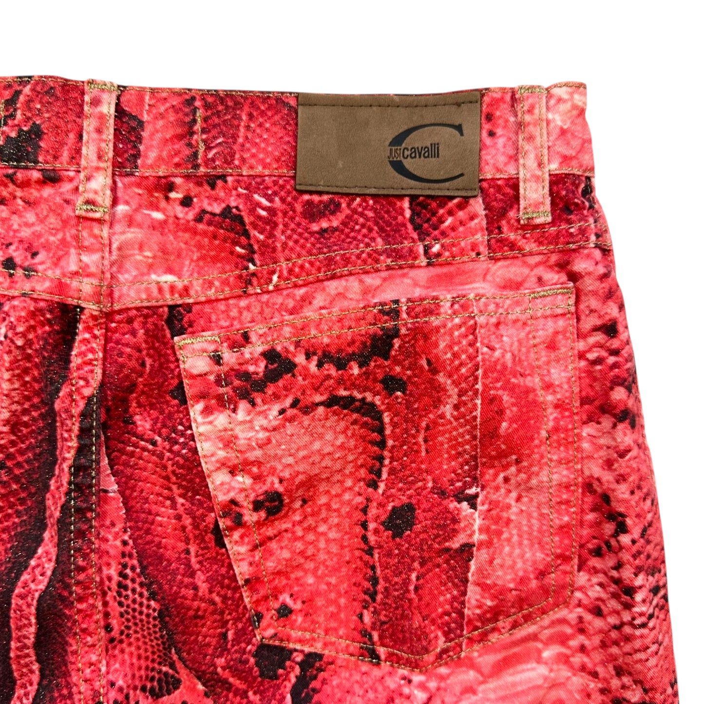 Just Cavalli Roberto Cavalli Pink Glitter Snakeskin Print Jeans