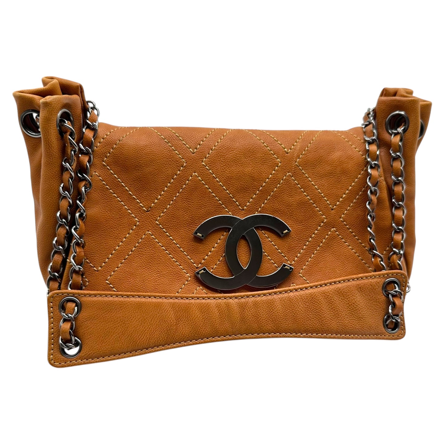 Chanel Cognac Brown Leather Accordion Bag 2005-06