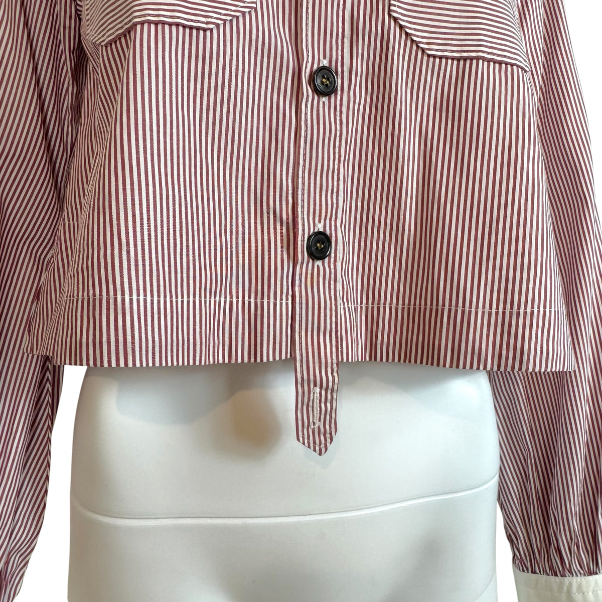 Dsquared2 Red & White Striped Cropped Button Up Blouse