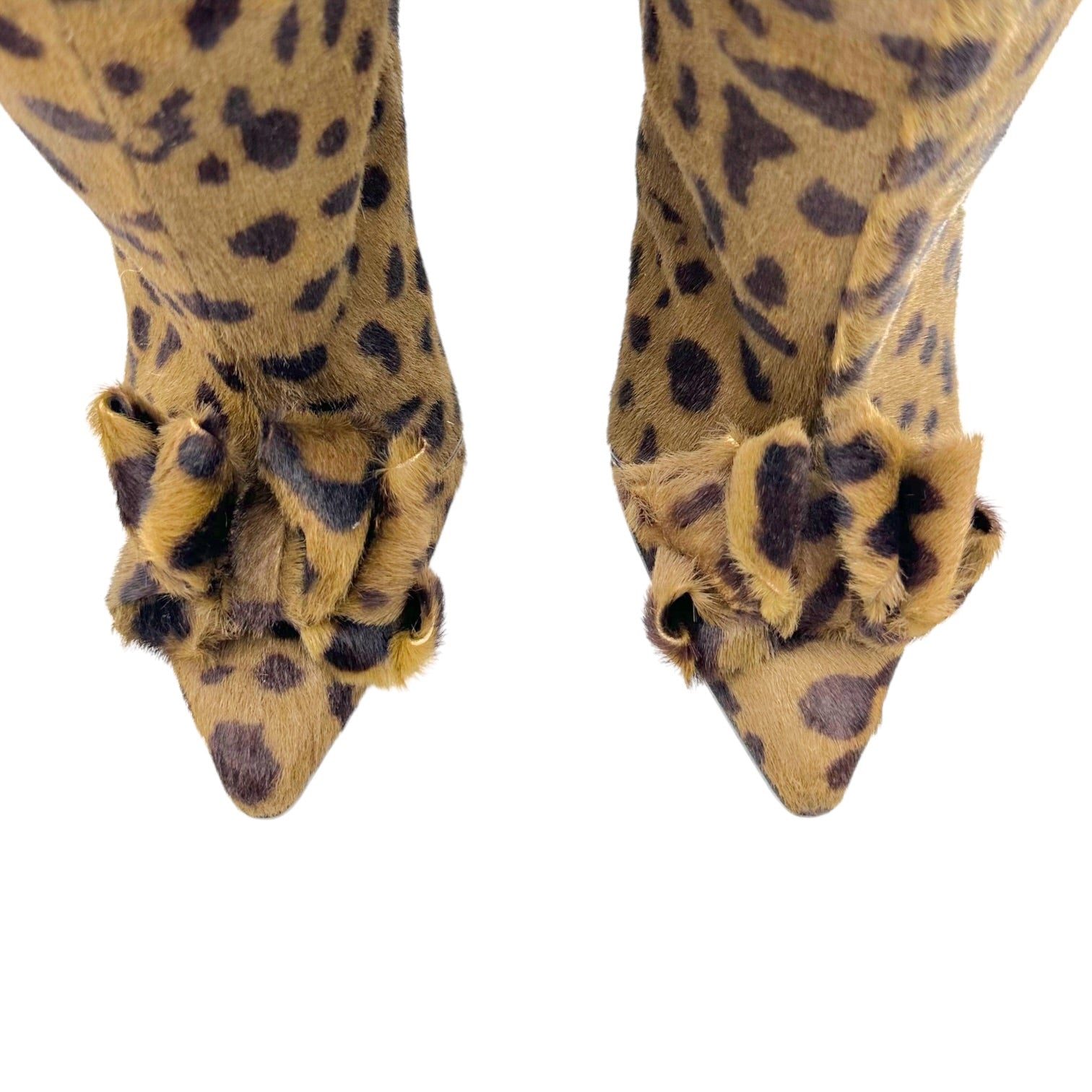 Roberto Cavalli Khaki Green Leopard Print Heeled Boots