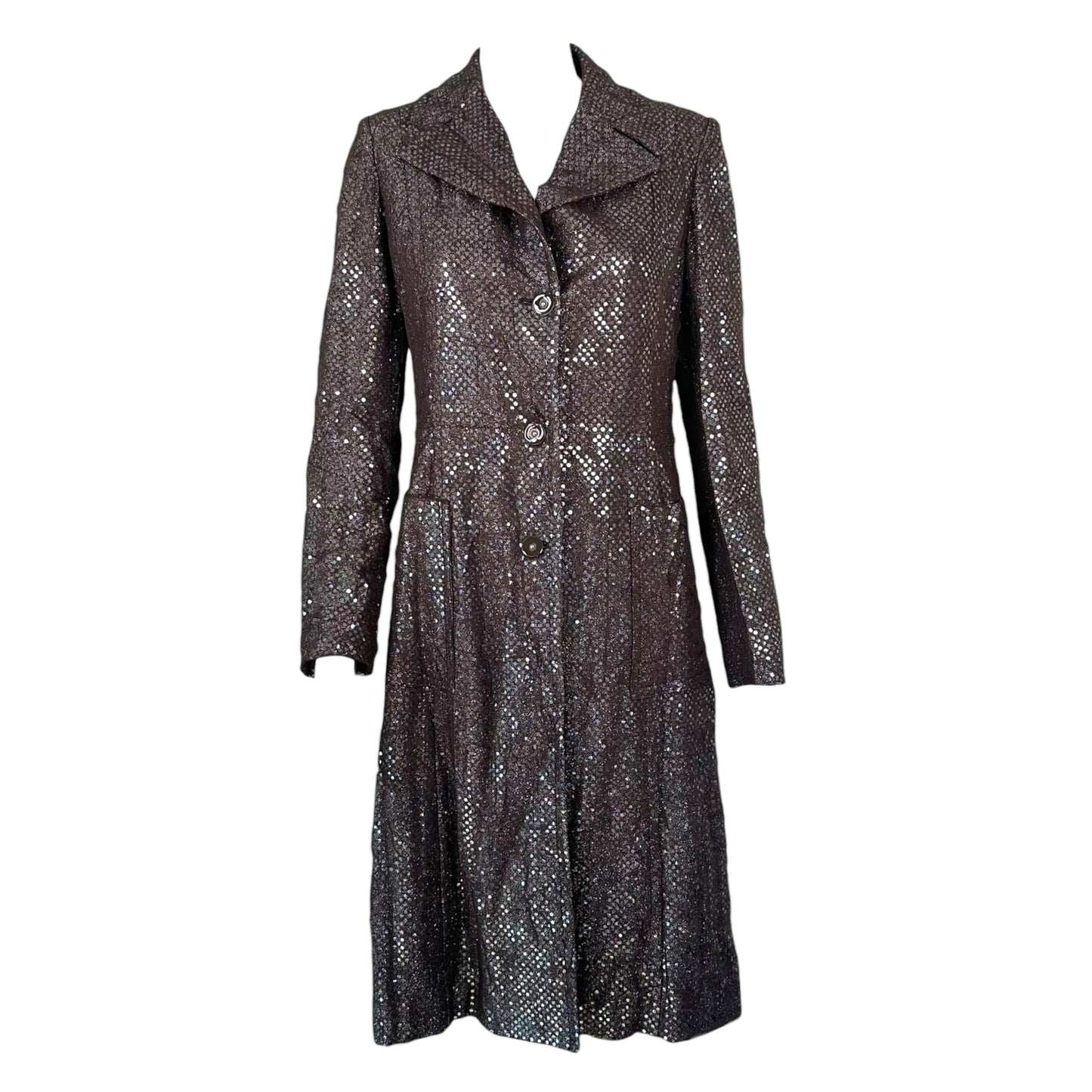Just Cavalli Roberto Cavalli Brown Sequin & Mesh Trench Coat