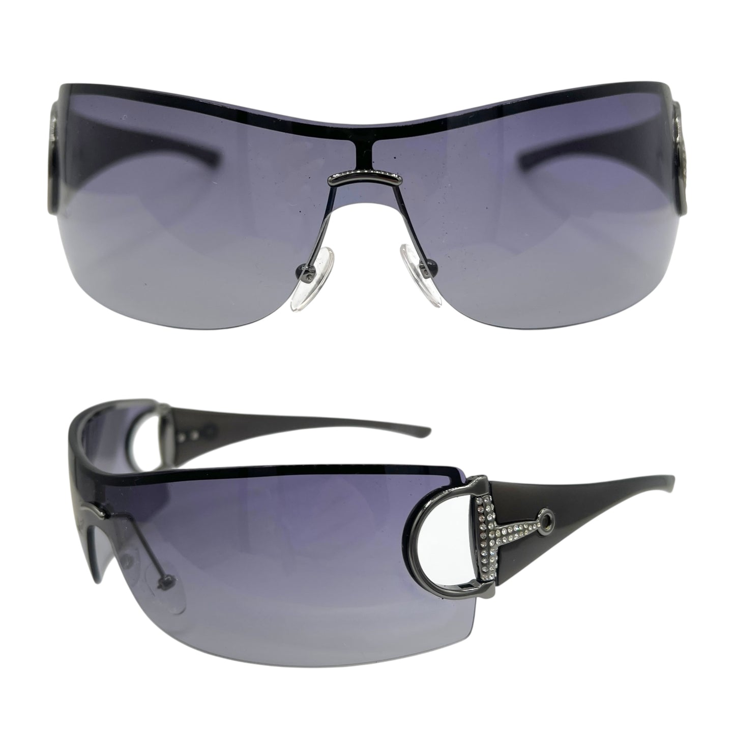 Gucci Crystal Horsebit Black Rimless Shield Sunglasses GG2712 w/ Case