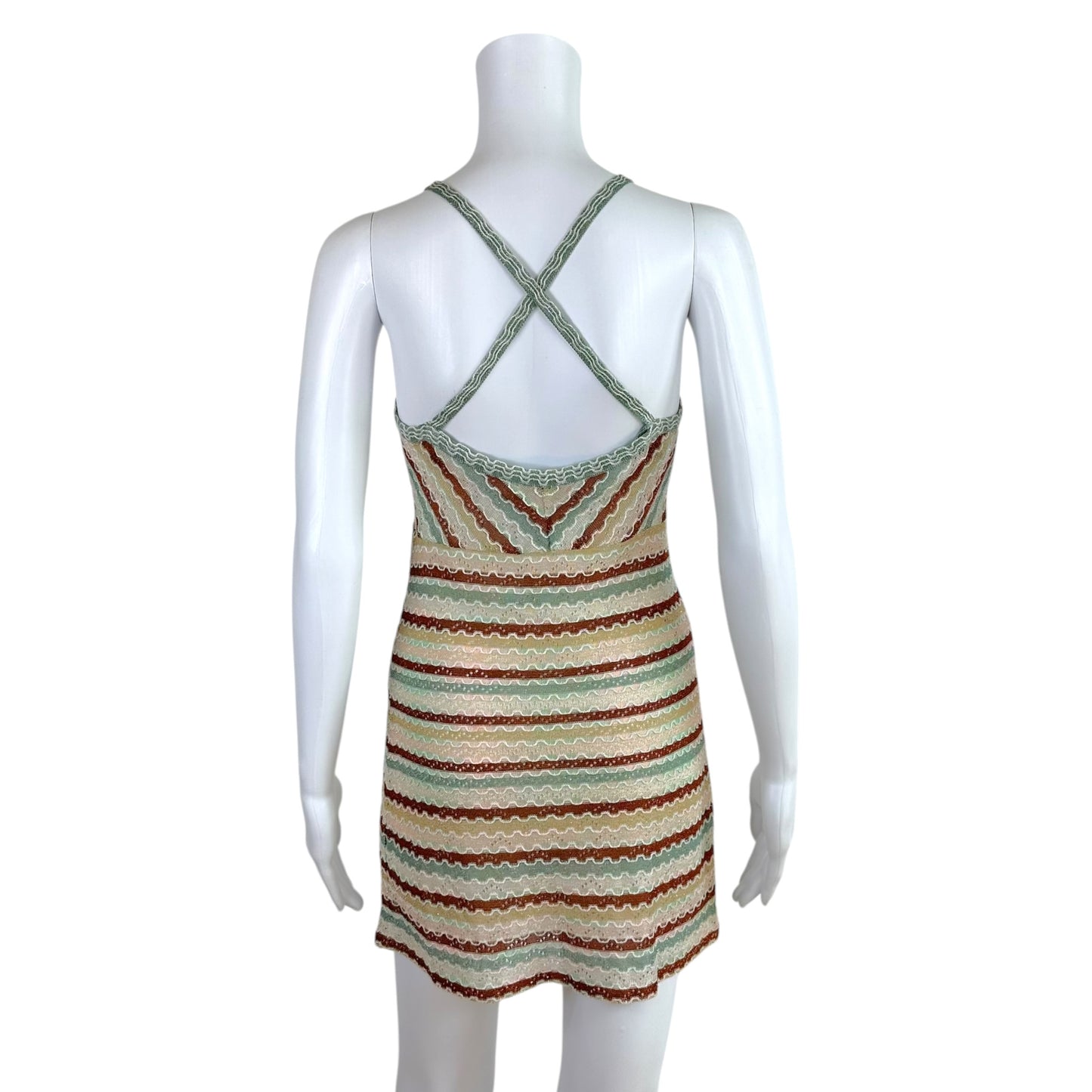 M Missoni Mini Dress Light Blue Metallic Chevron Knit
