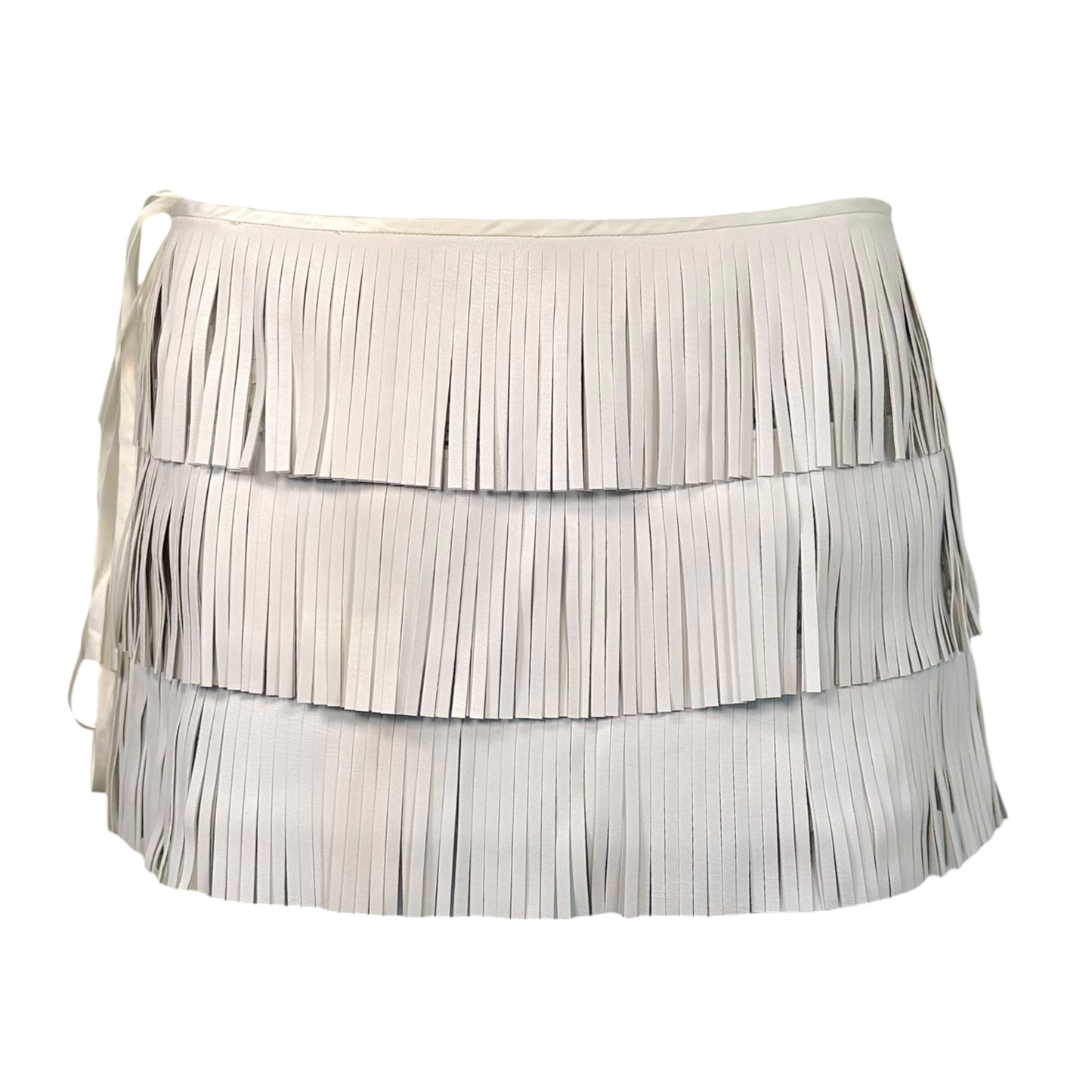 Kim Shui White Faux-Leather & Lace Micro Mini Fringe Skirt NEW