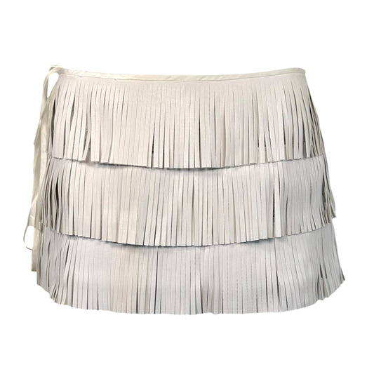 Kim Shui White Faux-Leather & Lace Micro Mini Fringe Skirt NEW