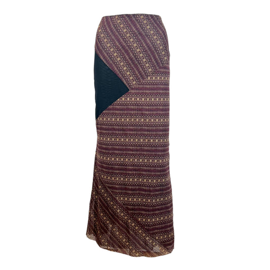 Jean Paul Gaultier Burgundy Tribal Print Mesh Maxi Skirt