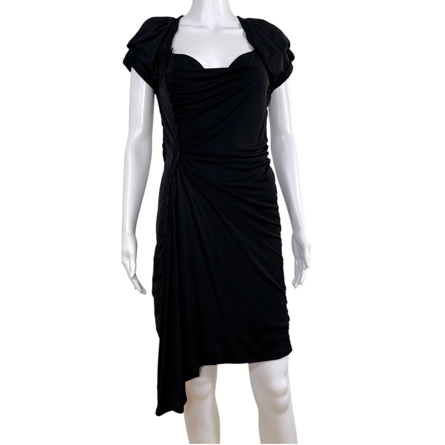 Louis Vuitton Black Logo Print Draped Silk Mini Dress