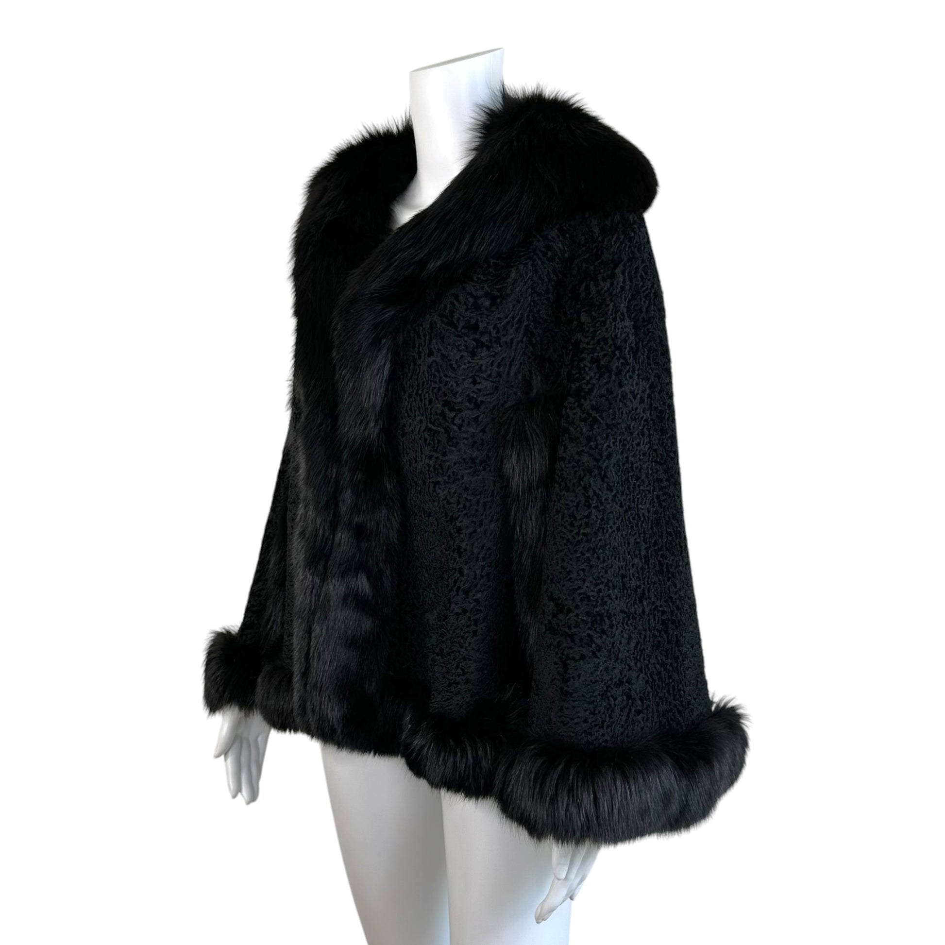 Vintage Black Fox Fur Silk Cape