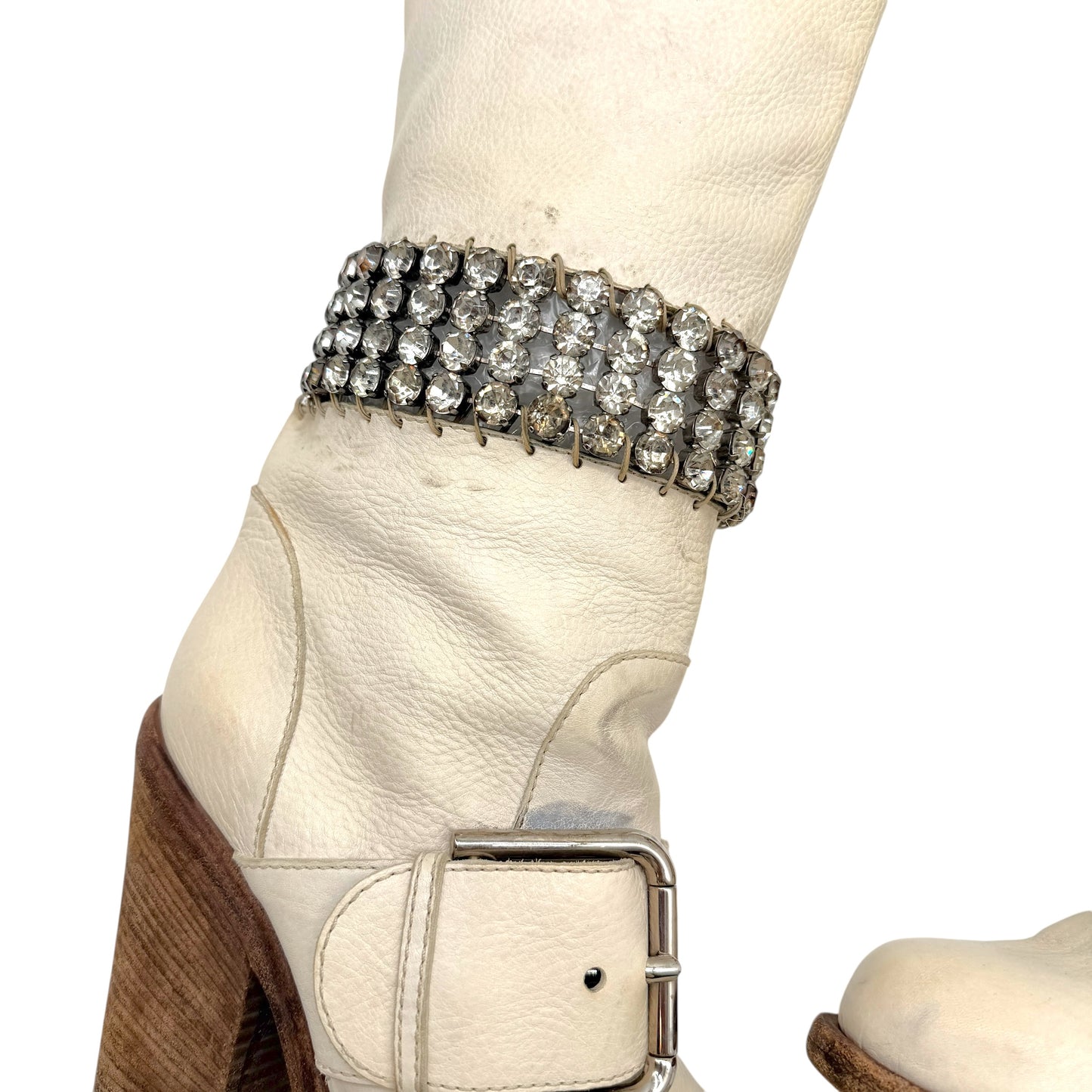 Dolce & Gabbana White Leather & Crystal Heeled Boots