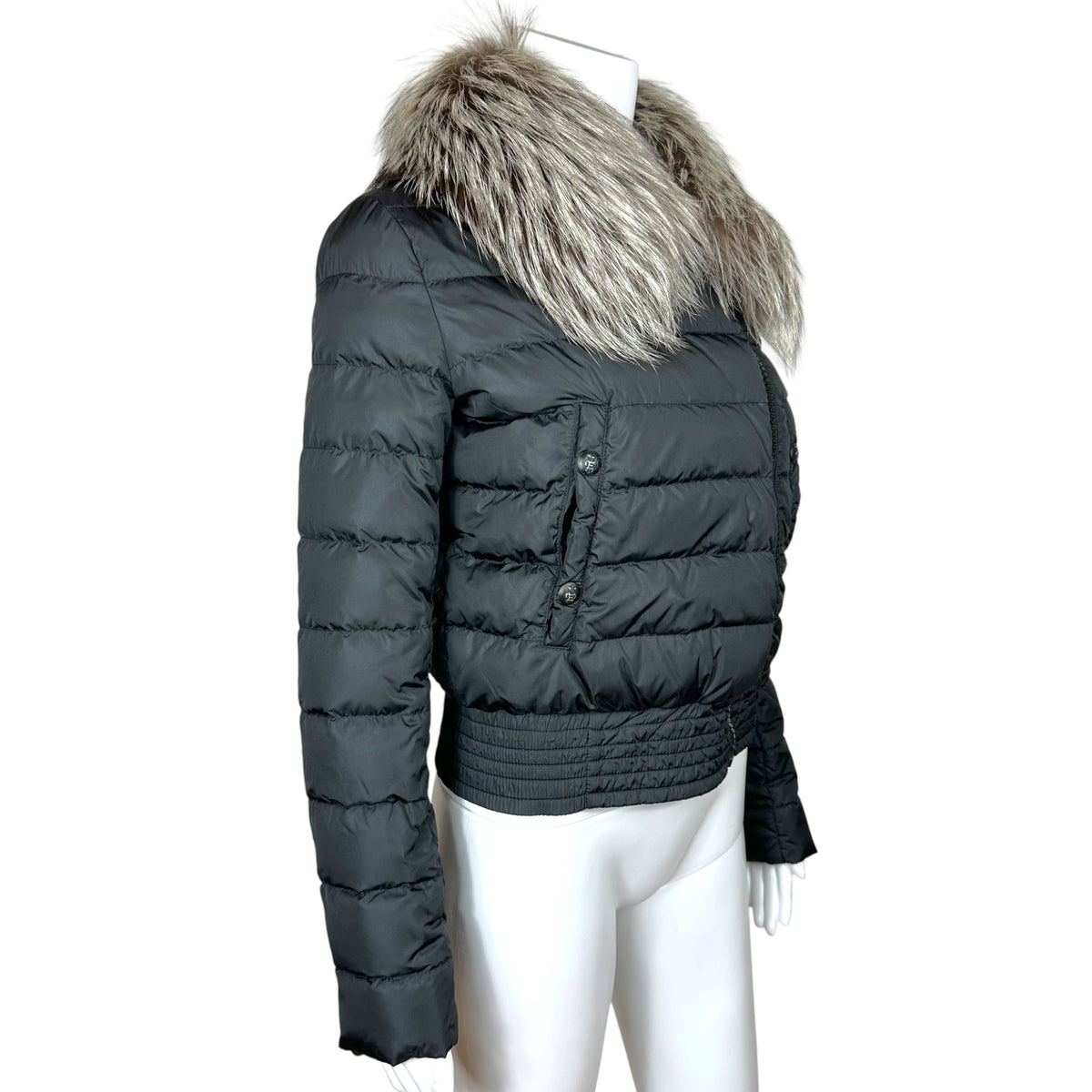 Emilio Pucci Black Cropped Puffer Coat With Fox Fur Collar