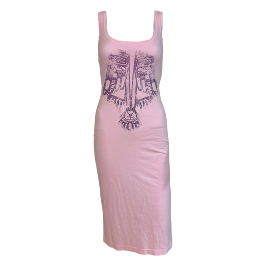 Dsquared2 Pink Midi Tank Dress With Totem Pole Print