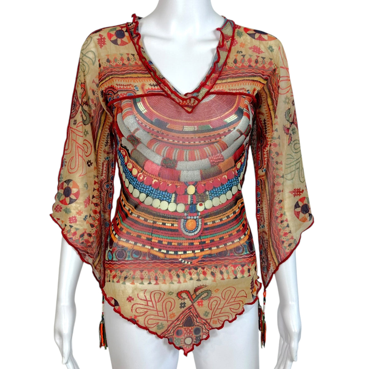 Jean Paul Gaultier Burgundy Multicolor Tribal Print Blouse