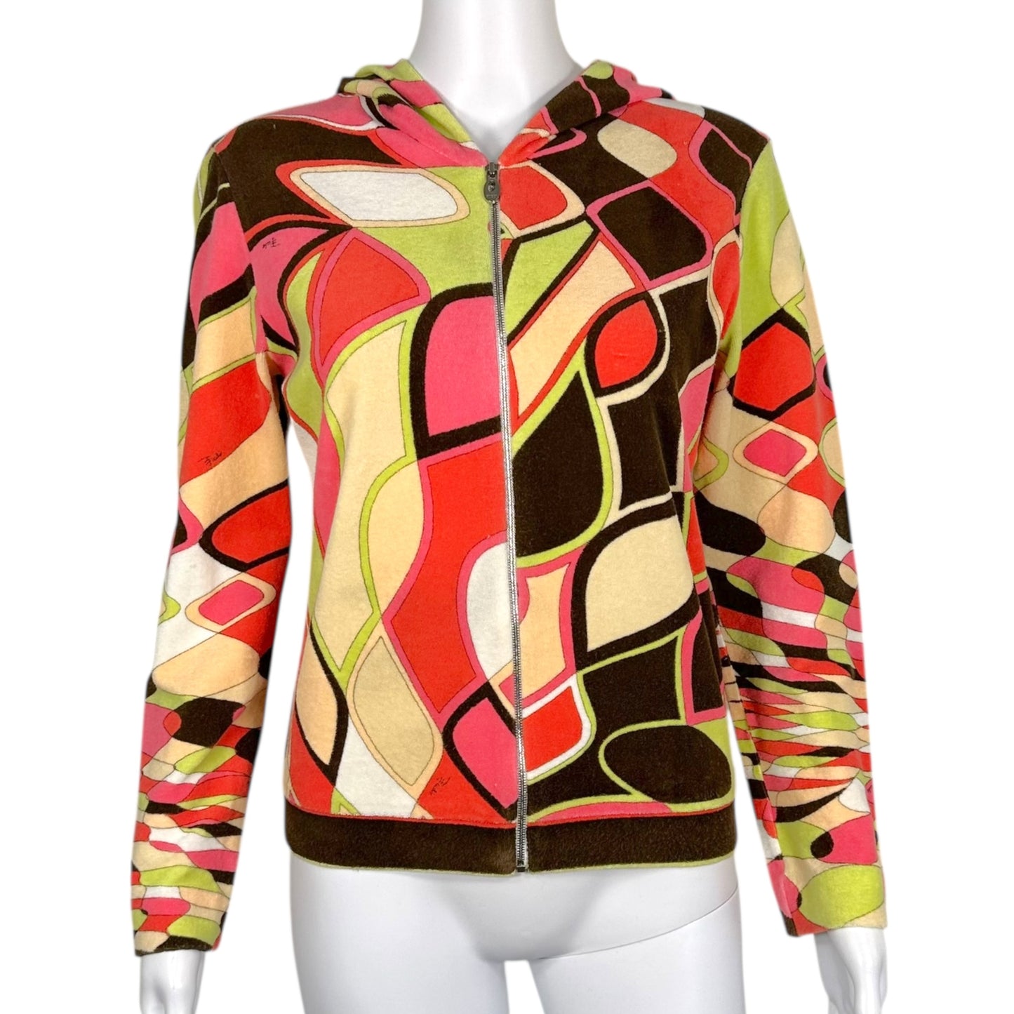 Emilio Pucci Pink & Brown Printed Terrycloth Hoodie