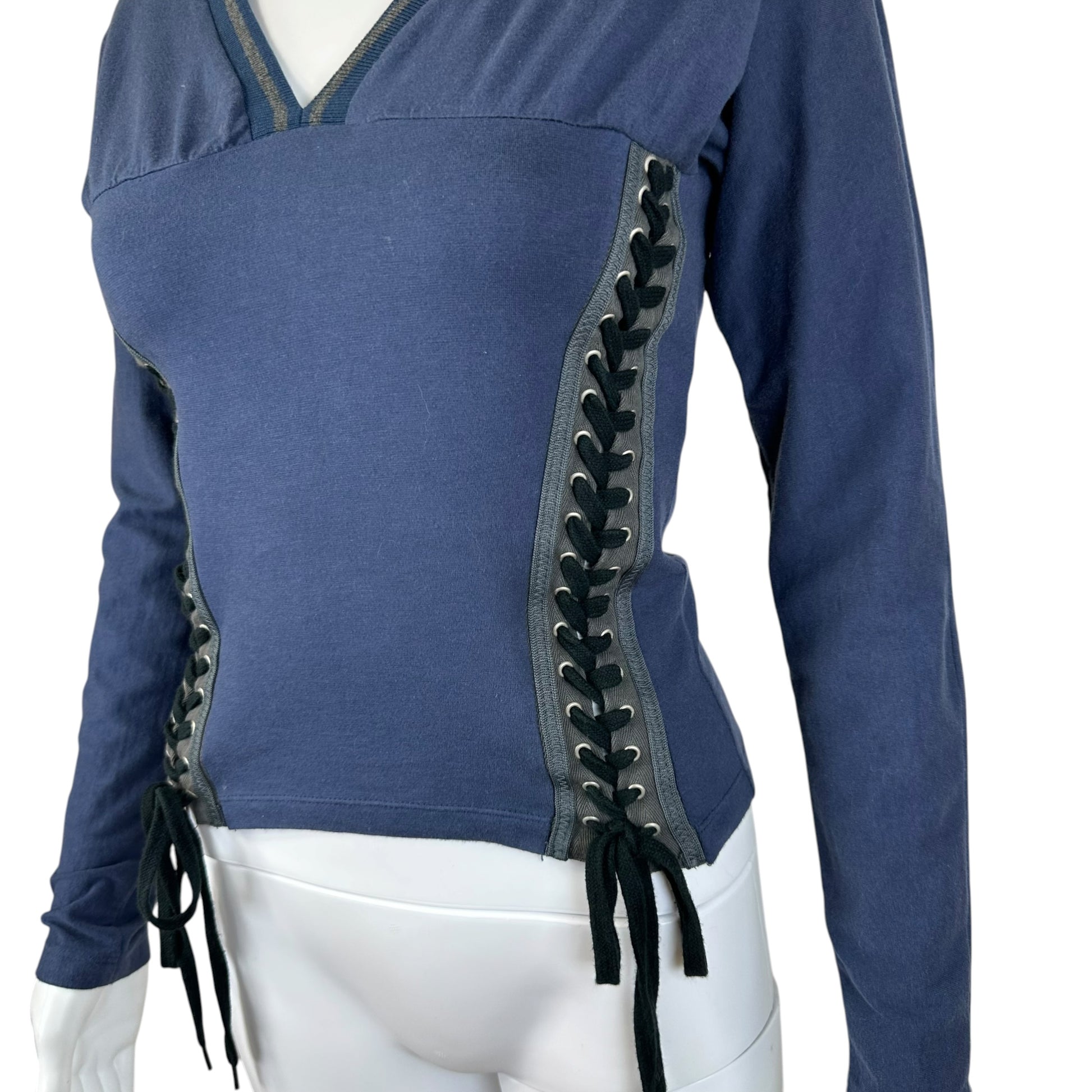 D&G Navy Blue Lace Up Long Sleeve T-Shirt