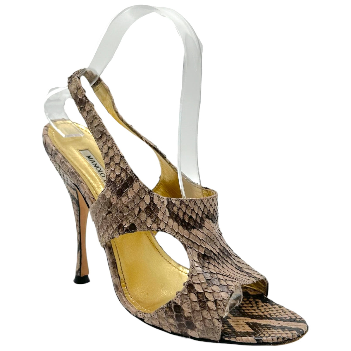Manolo Blahnik Brown Python Slingback Sandal Heels